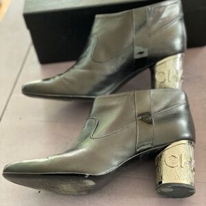 Authentic Chanel short black leather bootie size 39.5 made in Italy